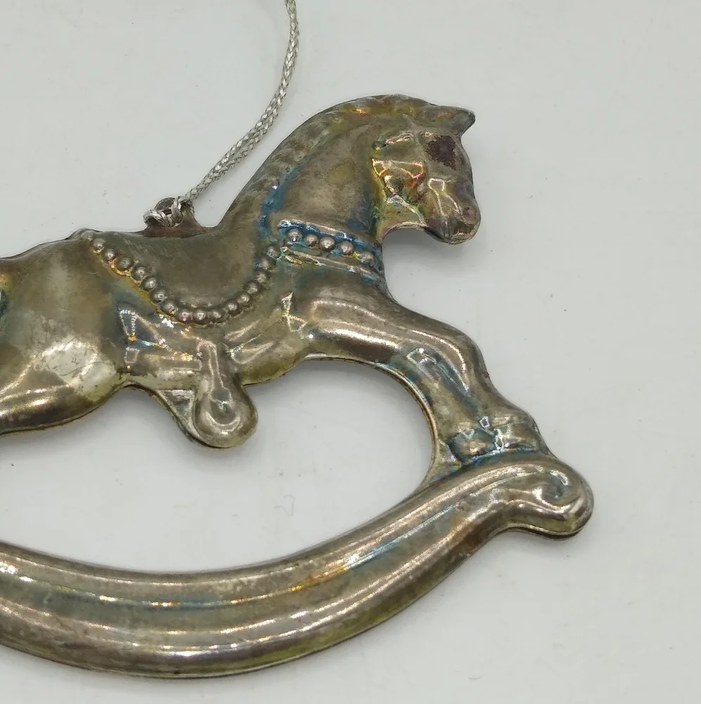 Rocking Horse Silver tone Christmas Tree Ornament Victorian Style Vintage - Picture 5 of 11